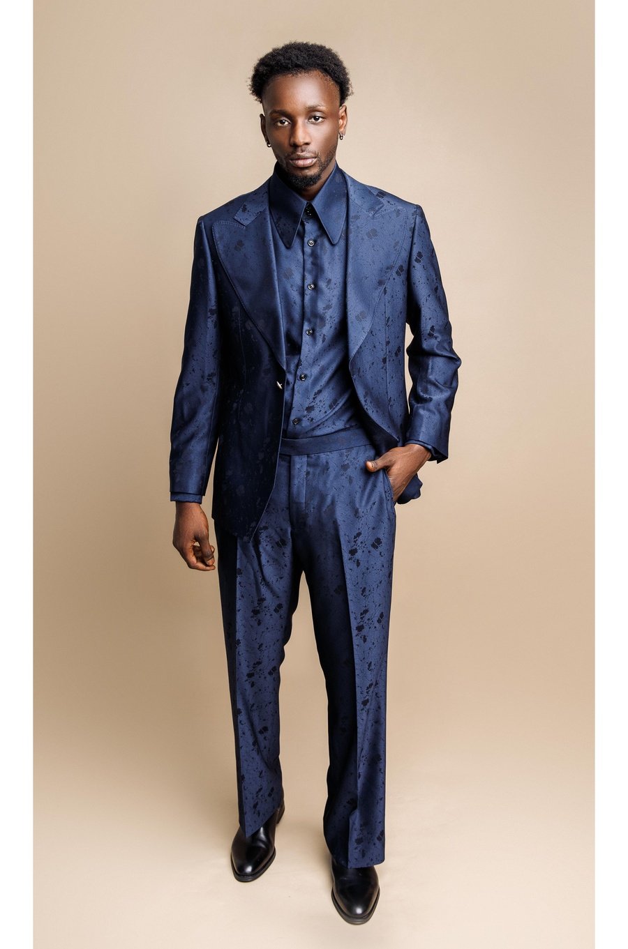 Feyi Navy Rose Paisely Single Breasted Suit